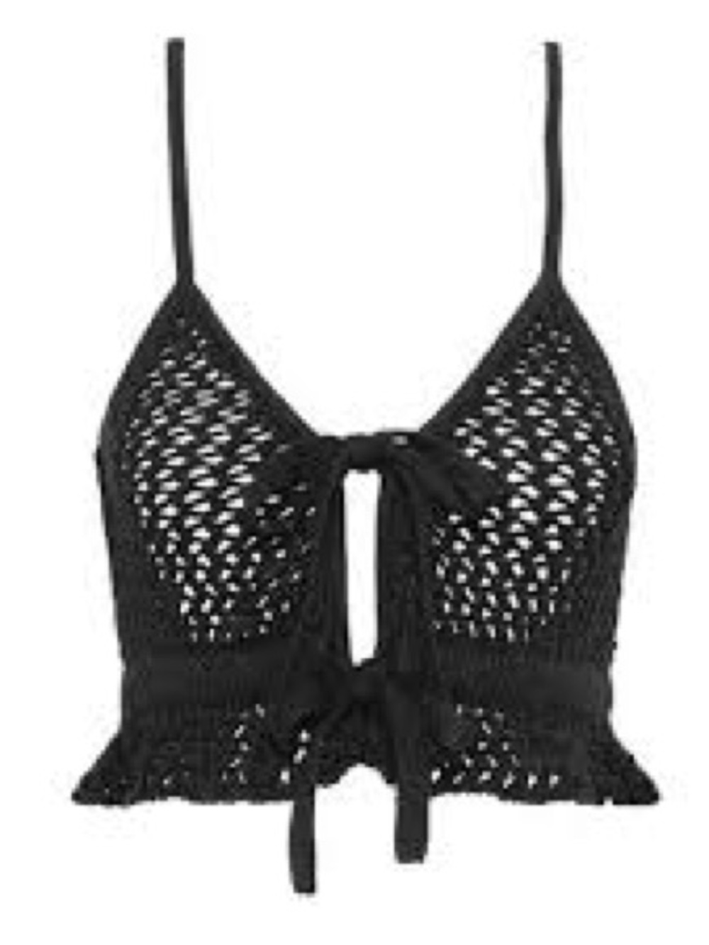 For Love And Lemons Black Crochet Tie-Front Crop Top